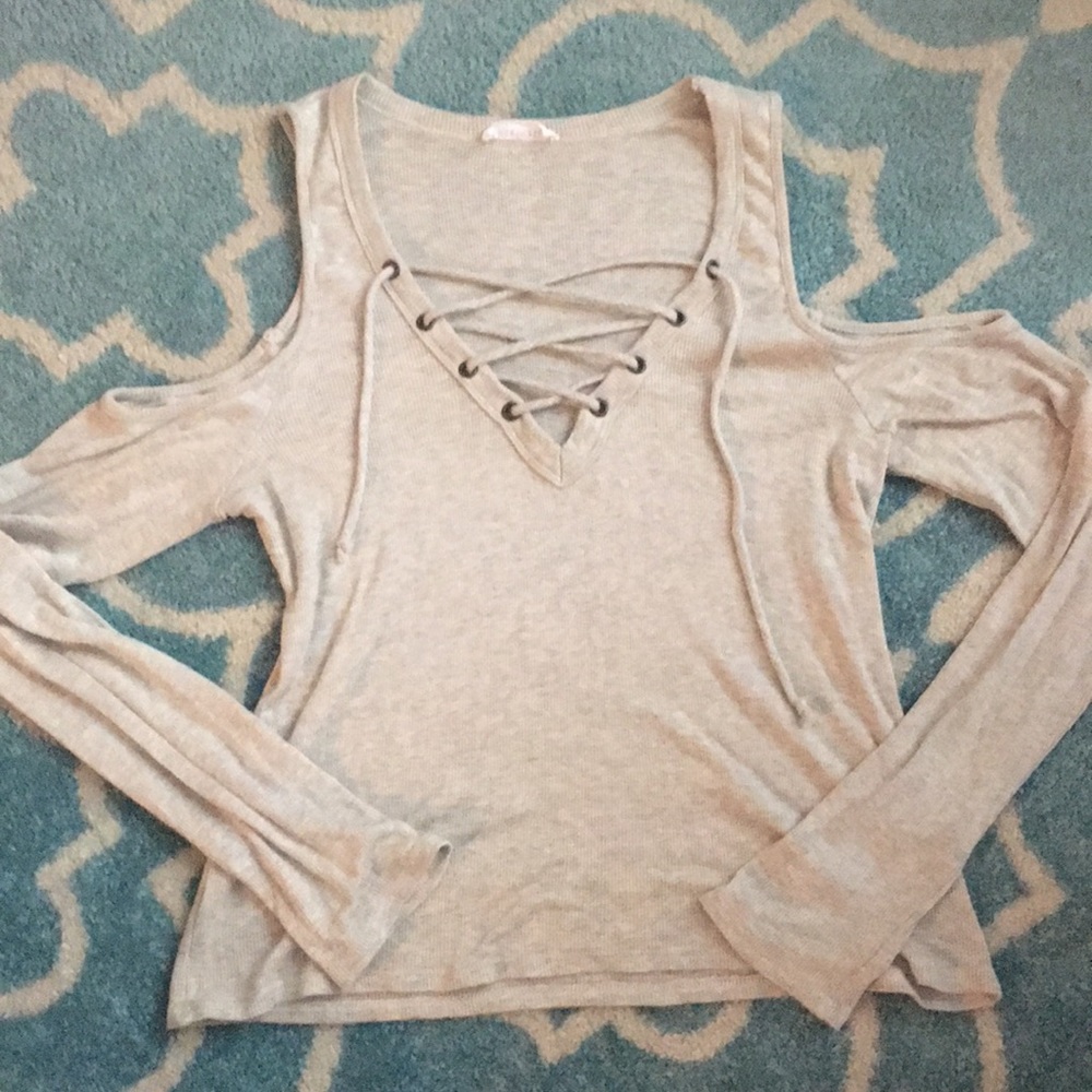 Full Tilt lace up front cold shoulder crop top